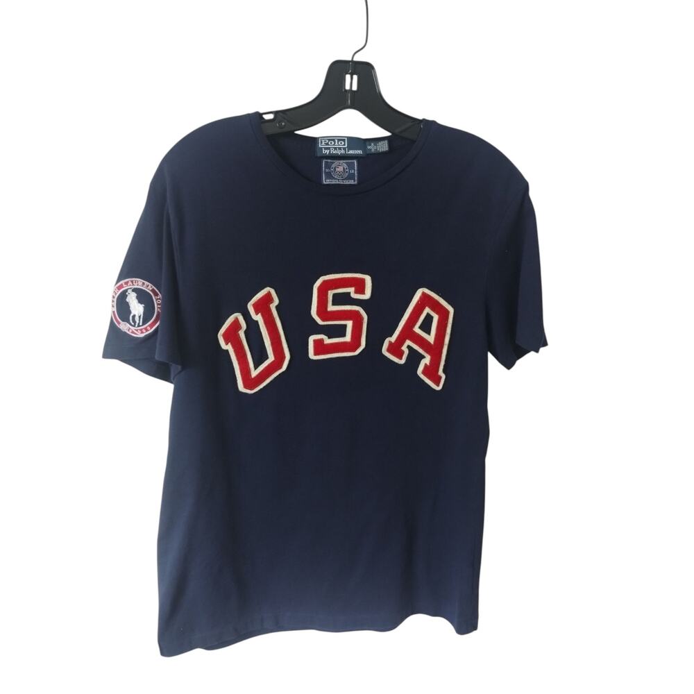 Y2k‎ Polo Ralph Lauren Men's Medium Preppy Tee 2012 USA Olympic Team Blue Logo
